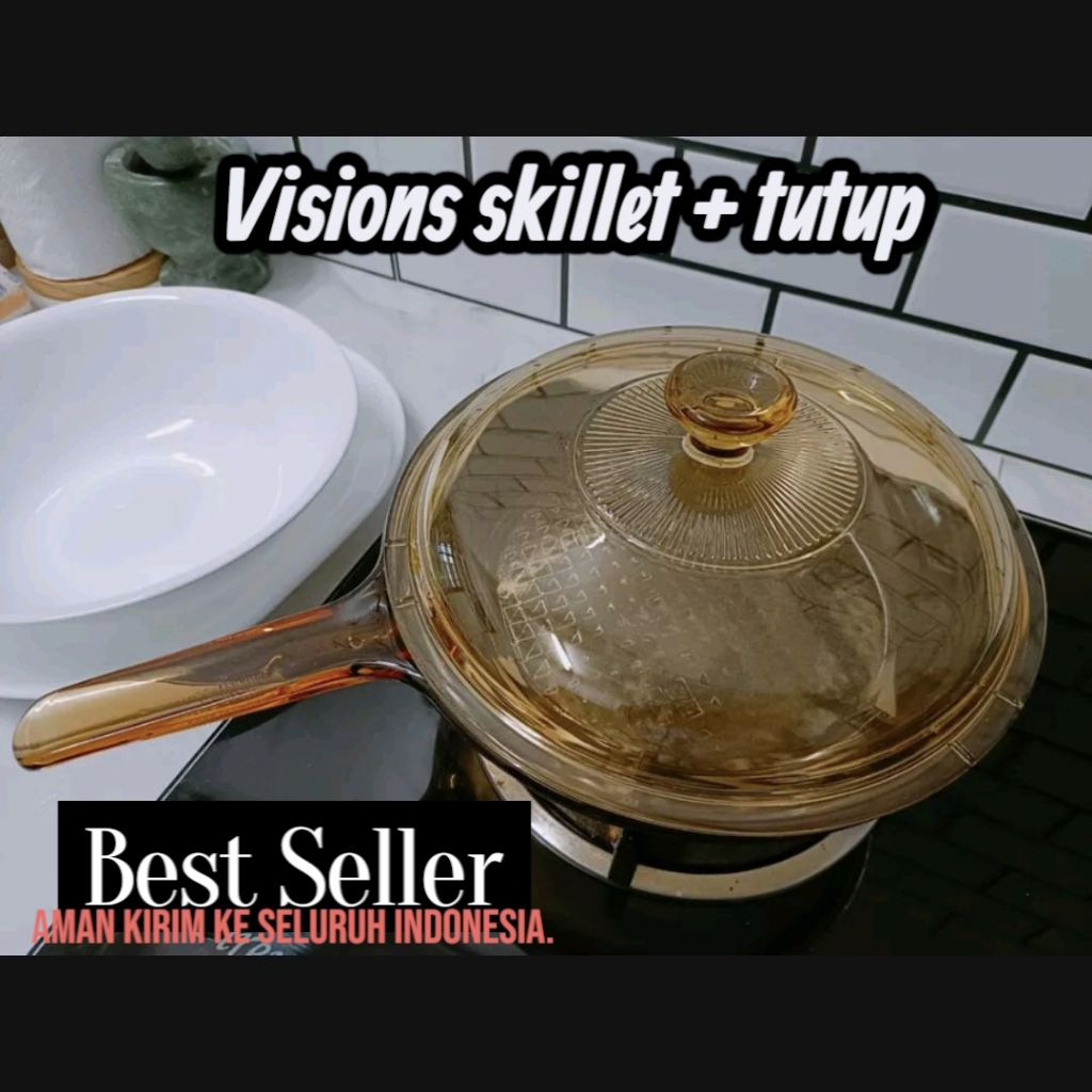 Visions Skillet V-9 + tutup Teflon kaca untuk masak di atas kompor
