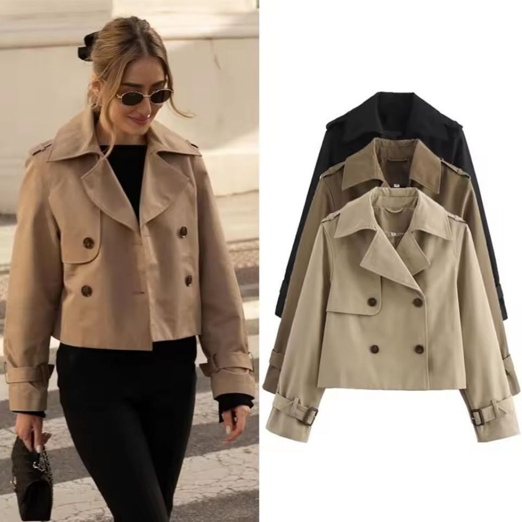 Blazer Crop Trench Coat Wanita Big Size M-7XL Jaket  Jumbo Casual Korea Style Double Breasted Premiu