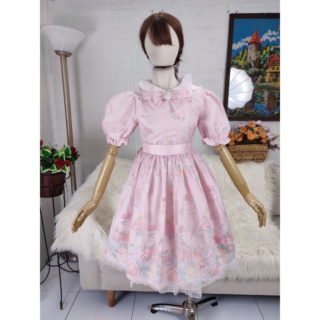 vintage dress pink floral dress pink dress lengan balon dress motif bunga