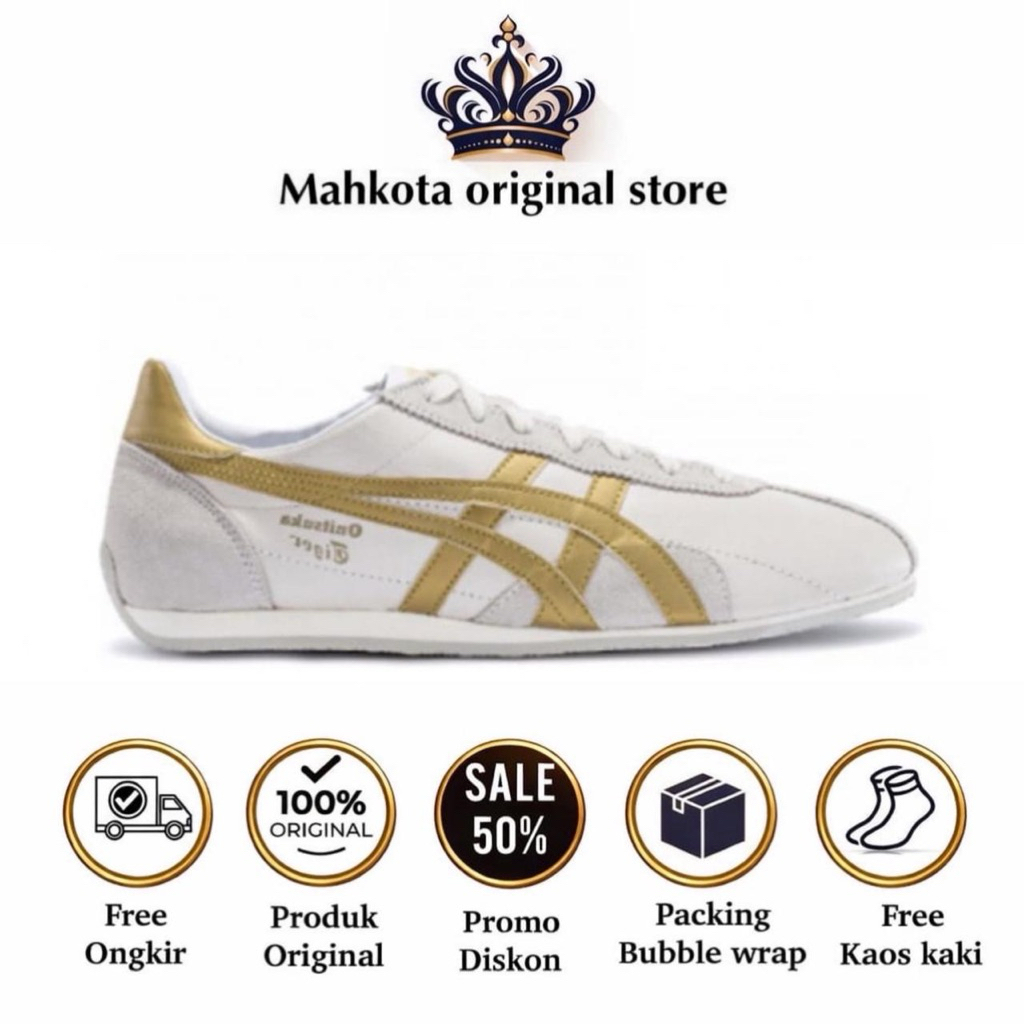 Sepatu Wanita Original 0nitsuka Tlger Mexico 66 Runspark White Gold