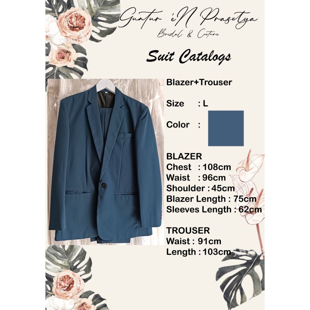 set setelan jas + celana navy / biru dongker pria L preloved second bekas