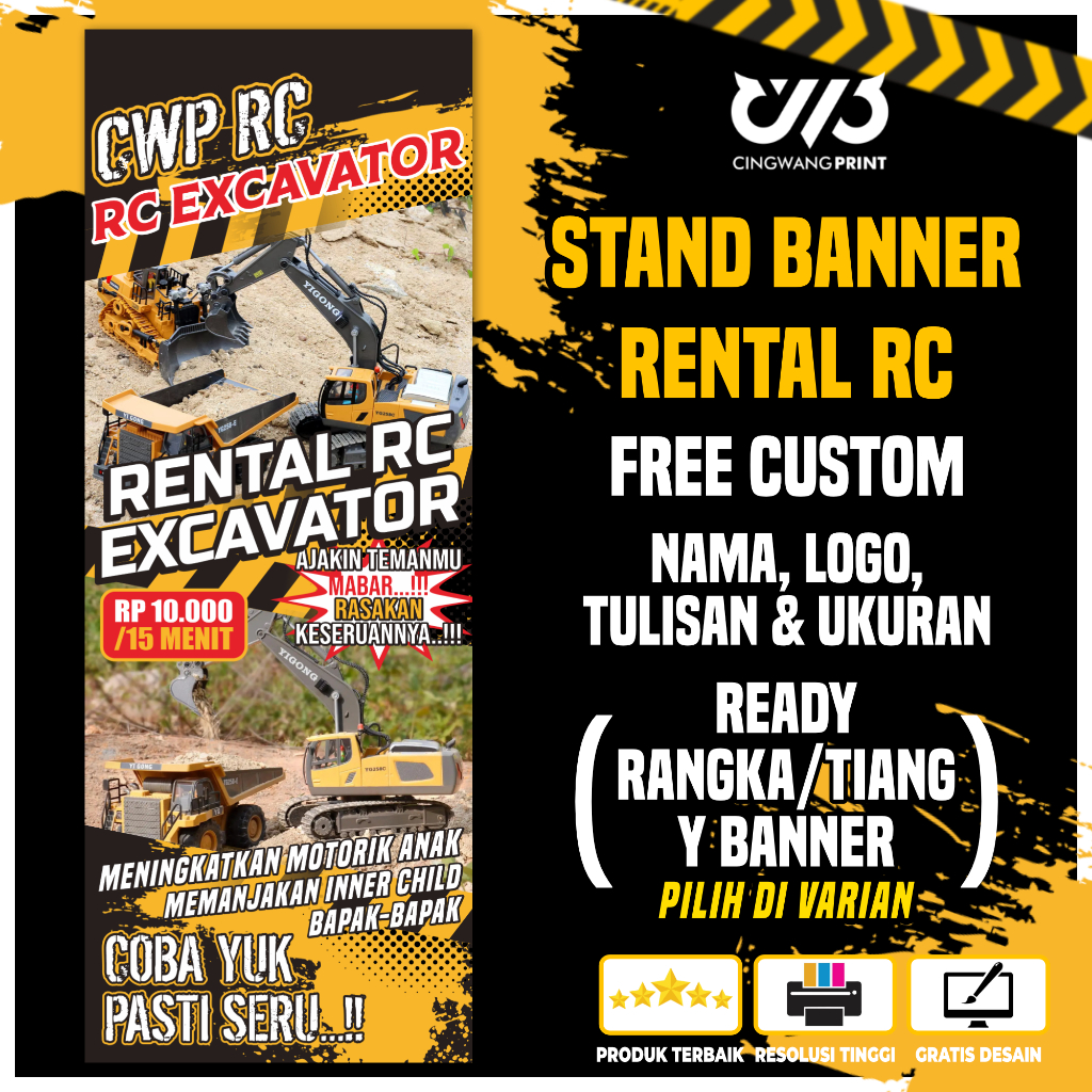 Spanduk Rental RC Excavator X/Y-Banner Mainan Alat Berat Flexi 280g Sewa Mobil Remote Control