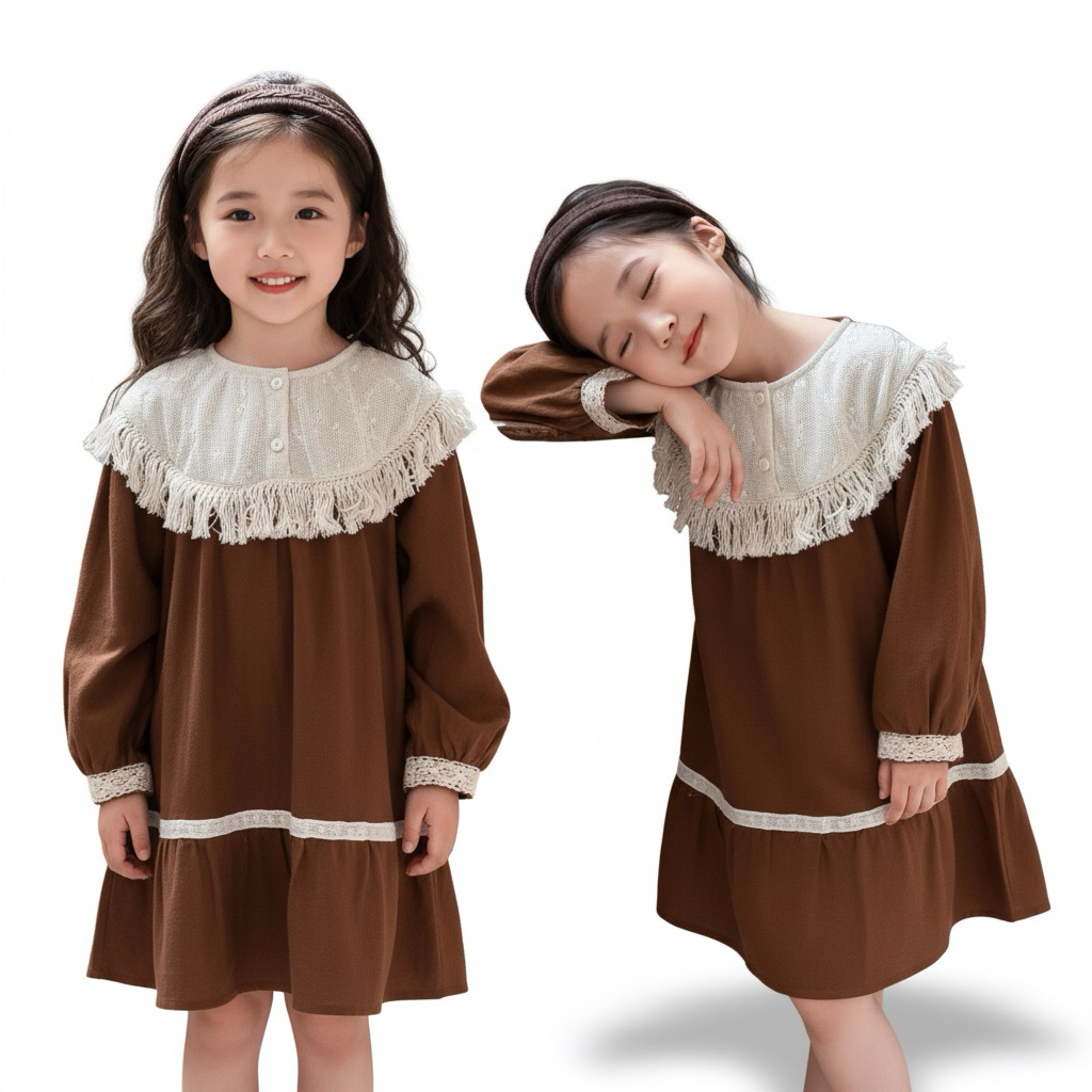 TABINA KIDS WEAR HANA DRESS ANAK IMPOR LINEN KATUN BOHEMIAN DRESS