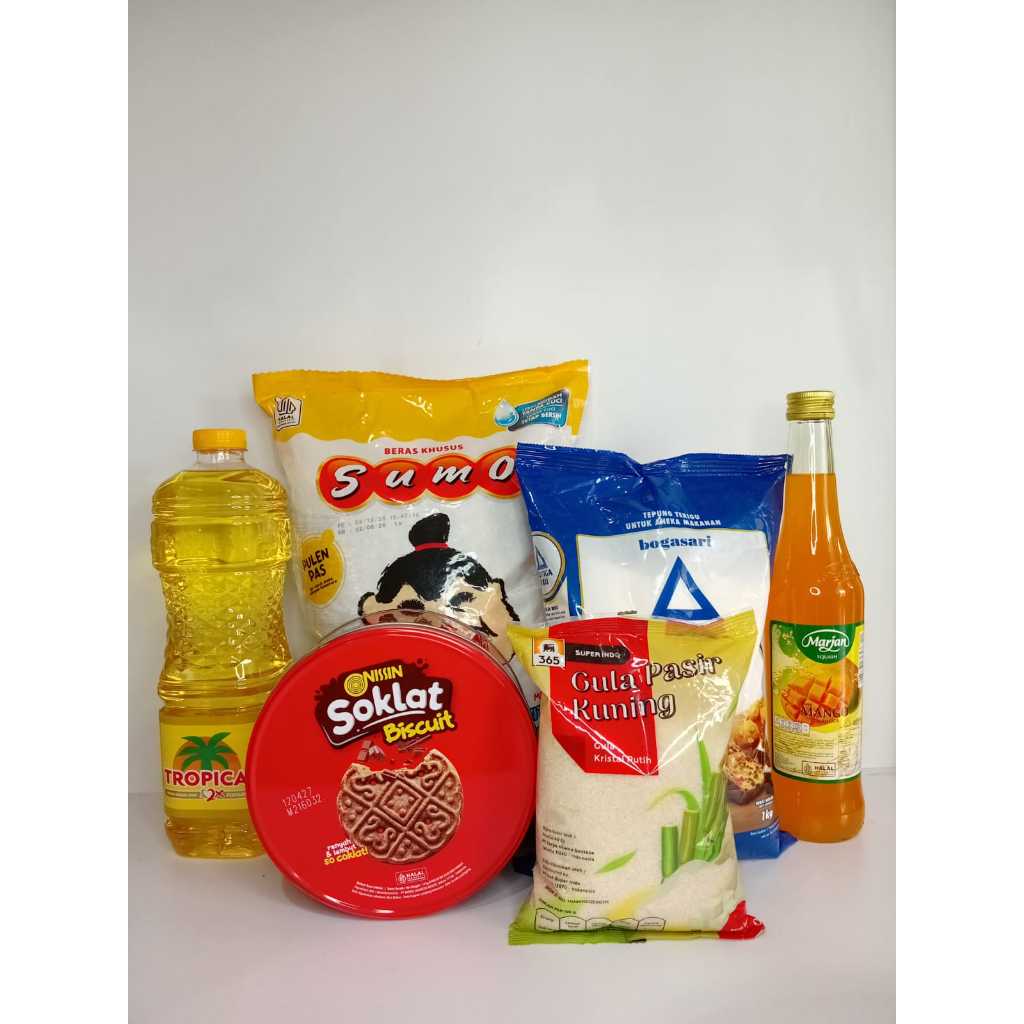 Hampers Lebaran Paket Sembako Rp150.000 Isi Lengkap Beras 3kg Minyak Gula Sirup Biskuit – Parcel Idu