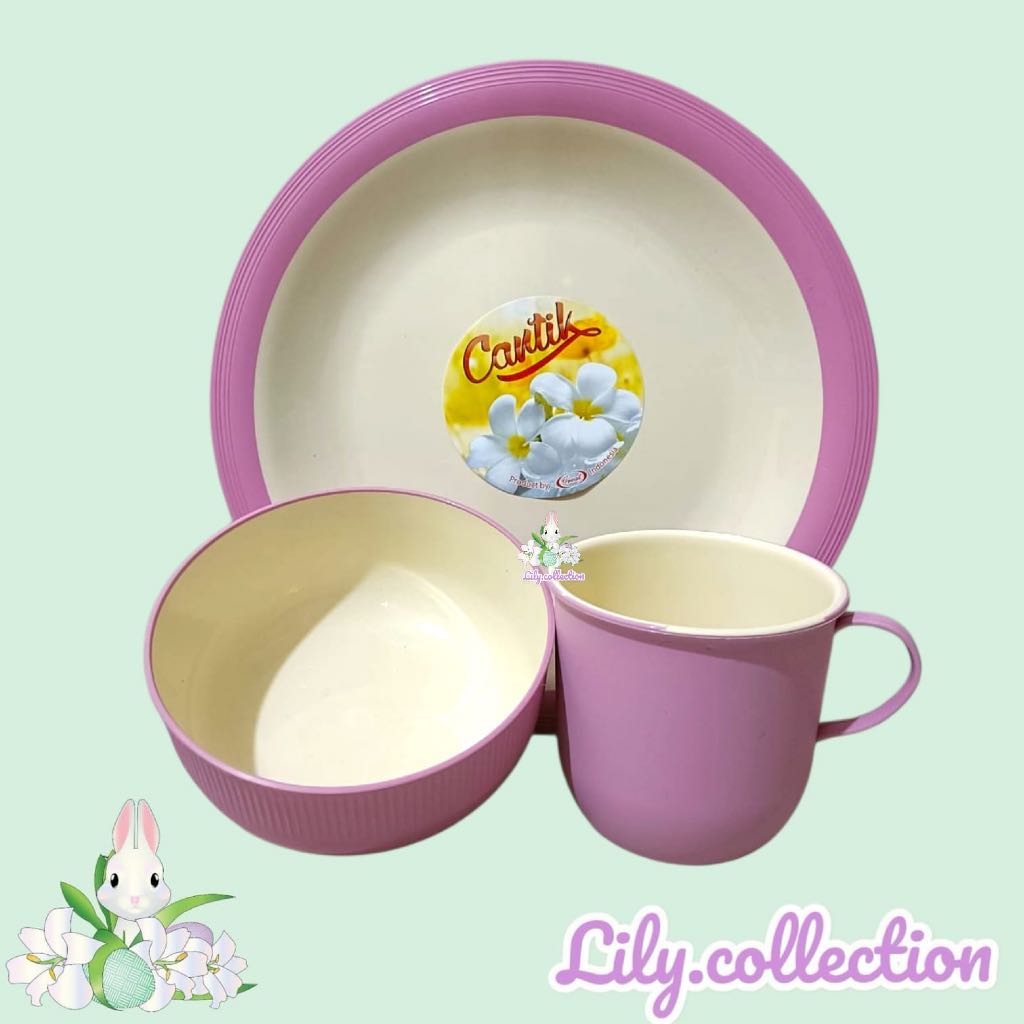 Piring Plastik | Mangkok Plastik | Piring Makan | Paket Piring + Mangkok + Gelas Plastik Set 3 Pcs -