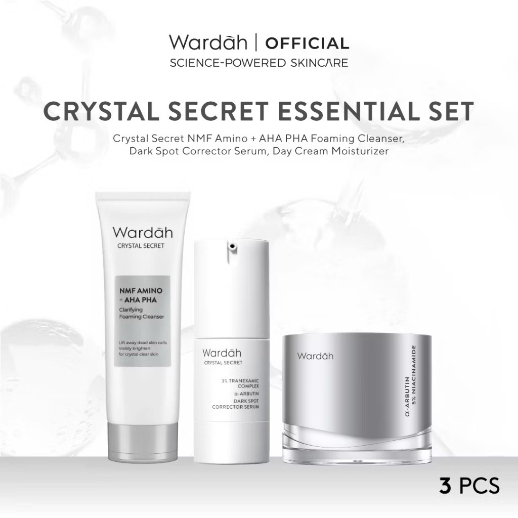 WARDAH Crystal Secret Essential Package (Cleanser 100 ml, Serum 20 ml, Day Cream 30 g) - Rangkaian S