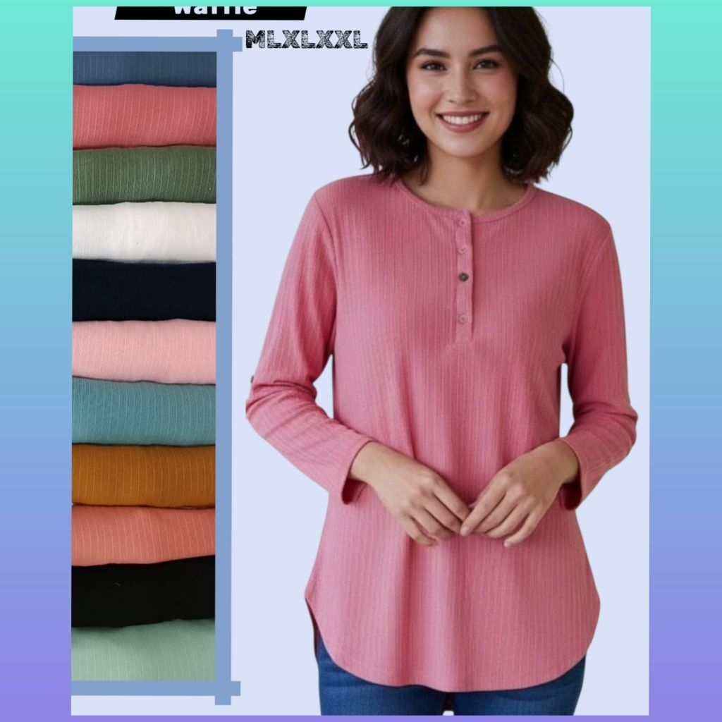 PHENOMENAL Kaos Wanita Lengan Panjang Kaos Polos Salur Wanita
