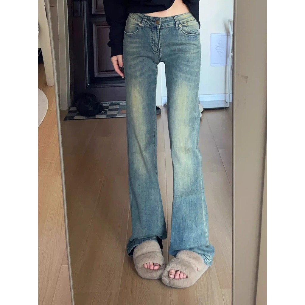 YOYO - New Cutbray Jeans Wanita Strechy Highwaist Flared Denim Vintage Minimalis Biru Retro Skinny J