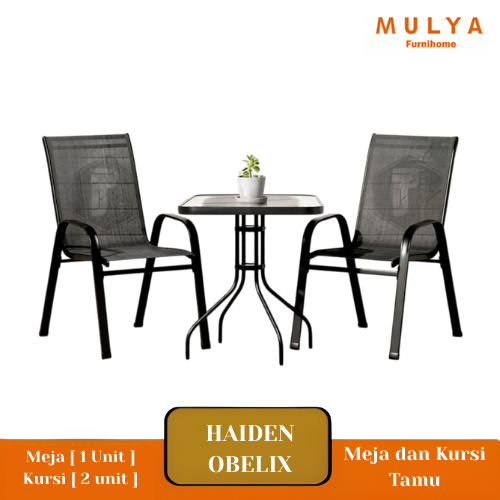 IMPORTA Kursi Meja Teras 2 Kursi 1 Meja Minimalis Modern Besi Kaca Hitam Outdoor