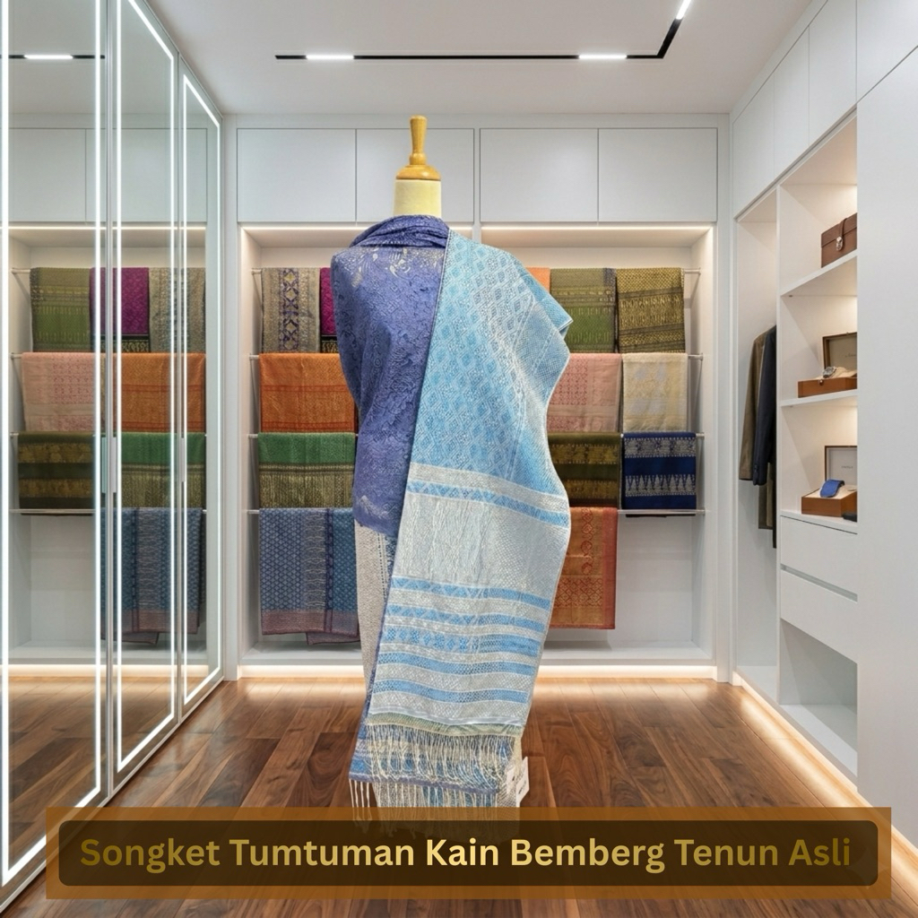 Songket Tenun Tumtuman Bemberg Tanpa Sambung Kain Premium Selendang Tenun Asli Kristal