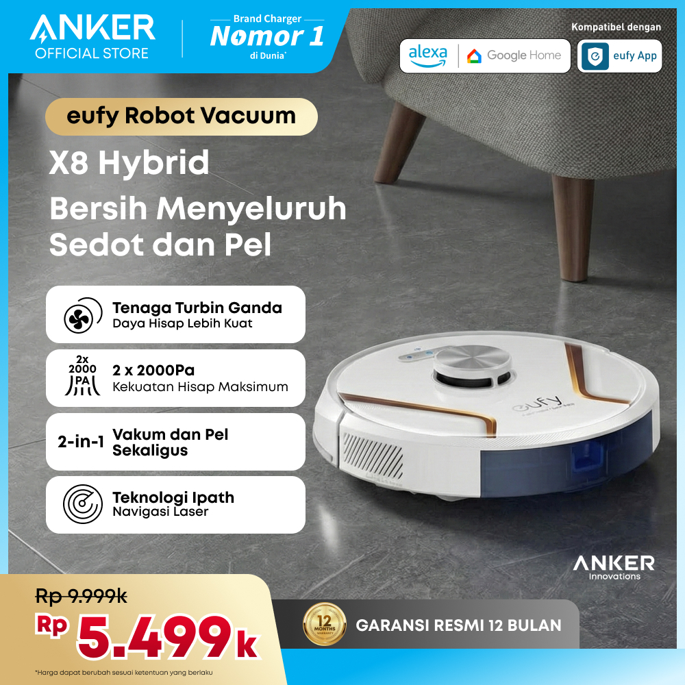 Eufy by Anker X8 Hybrid Robot Vacuum and Mop Cleaner with iPath Laser Navigation Twin-Turbine Techno
