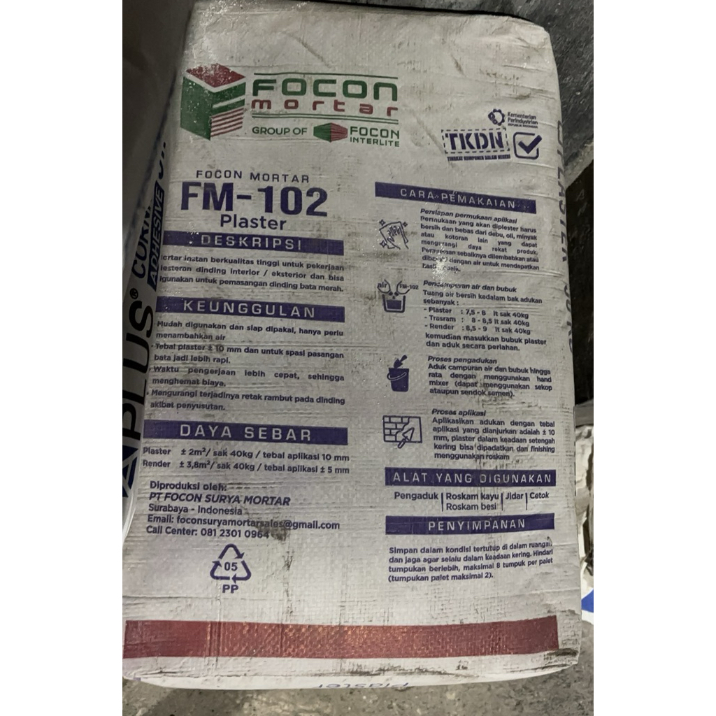 Plaster Bata Ringan FM-102 FOCON MORTAR / 40 KG