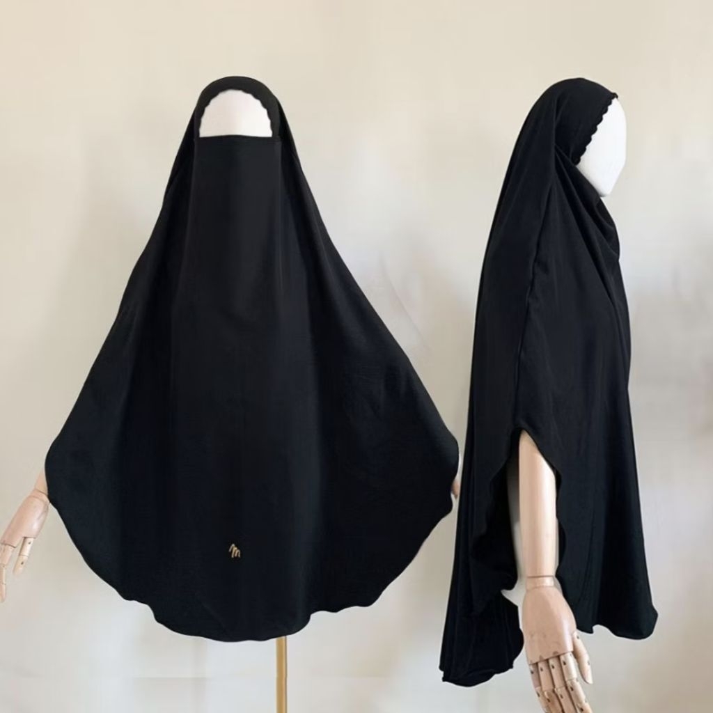 PRELOVED MASLAHA NIQAB | MADEENA FRENCH KHIMAR BORDIRLONG | FK INSTAN UMROH HAJI  WARNA HITAM