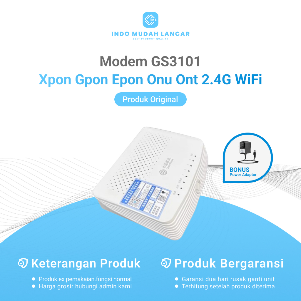 Modem Xpon GS3101 Gpon Epon Onu Ont 2.4G WiFi Non Antena Bekas Original Bonus Adaptor
