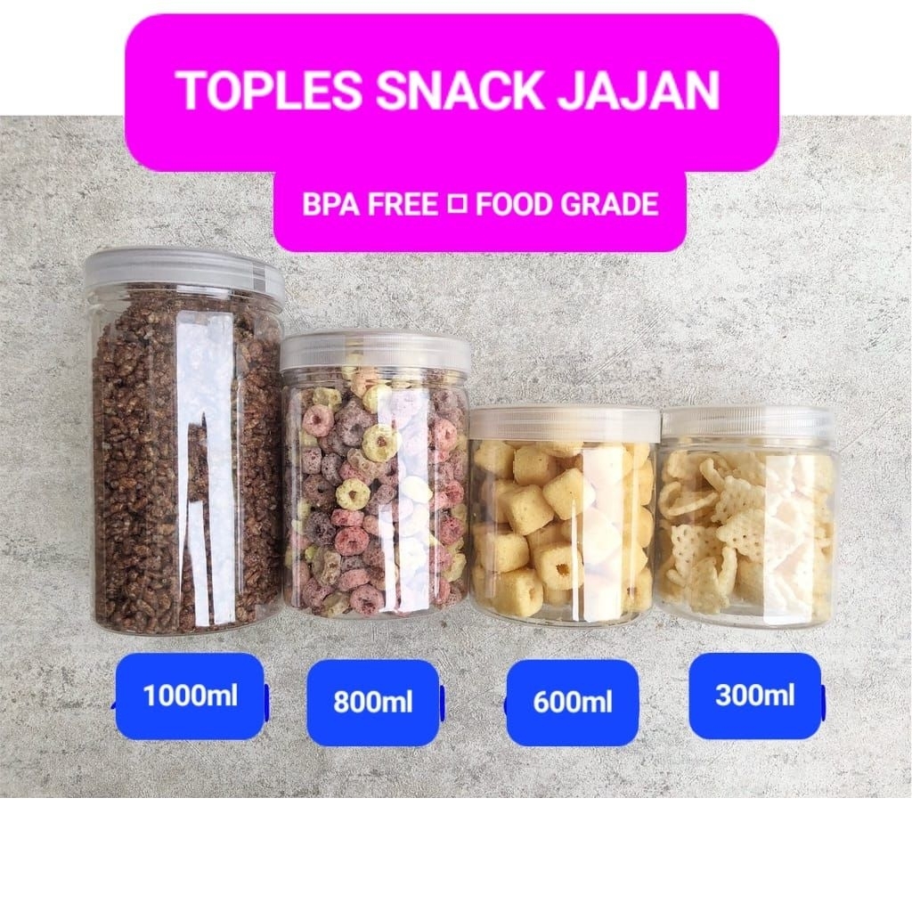 Toples Bening Wadah Jajan Kue Silinder Bening Transparan | Lodong Wadah tempat snack krupuk | Jar Wa