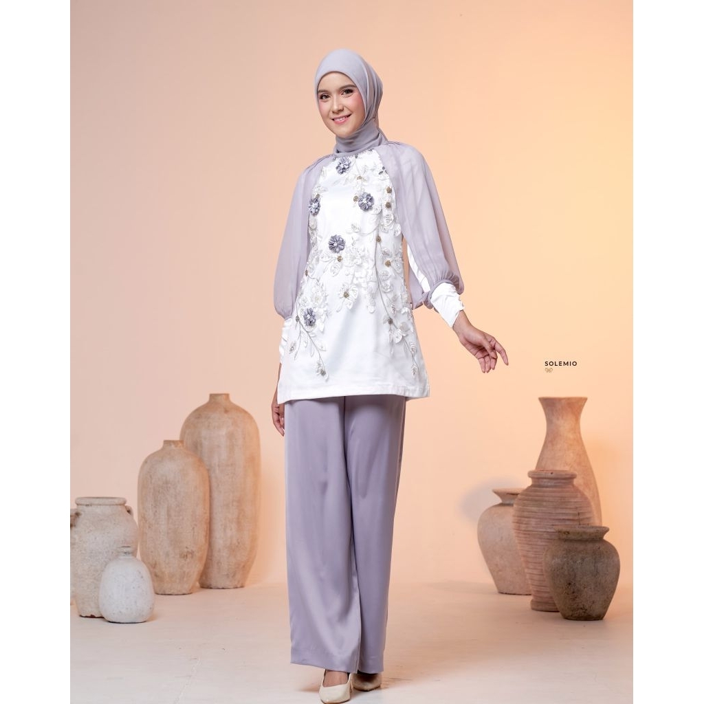 SOLEMIO ONE SET / SETELAN / ATASAN DAN CELANA / BAJU SETELAN MUSLIM  SIMPLE ELEGAN