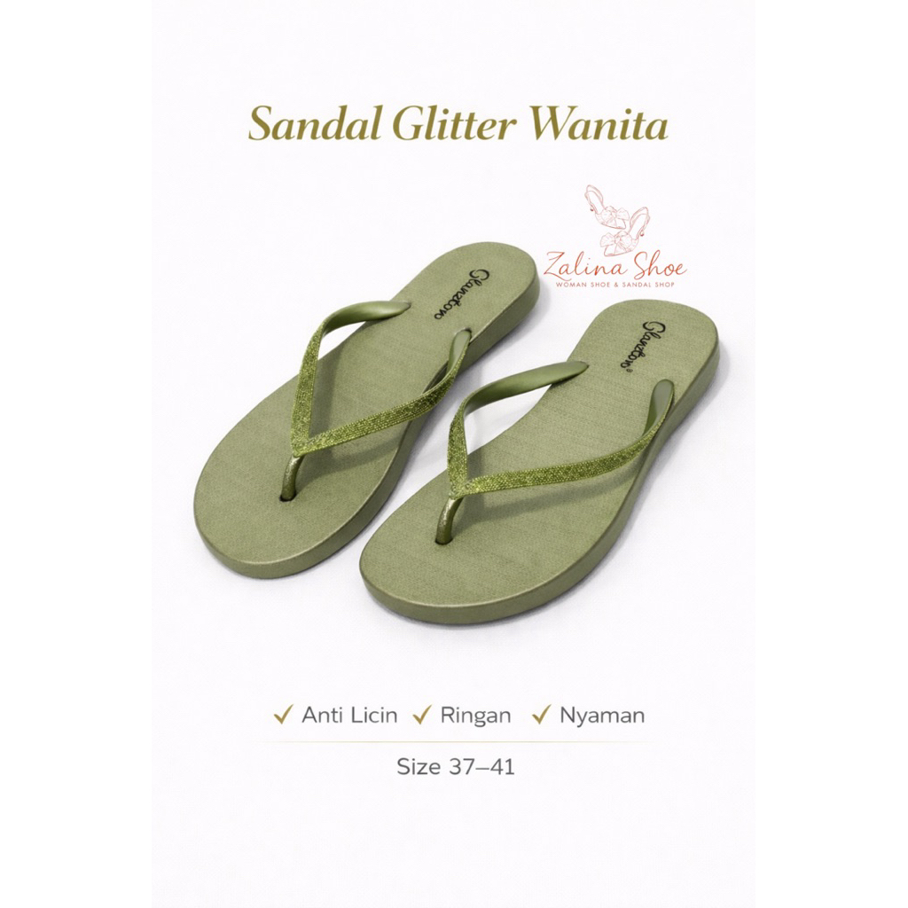 Sandal Jepit Wanita Glitter Glanzton Elegant Minimalis Terbaru