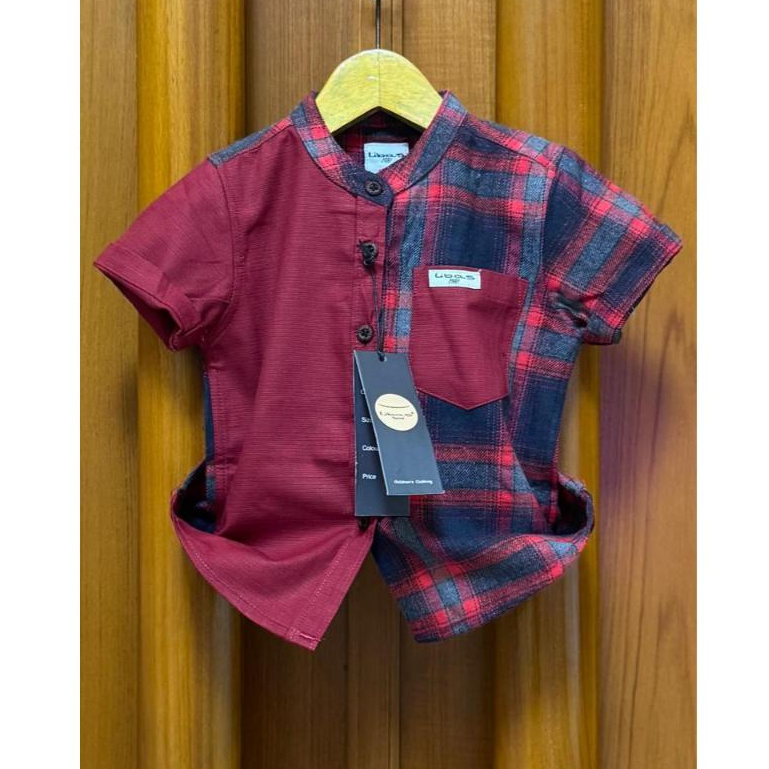 Kemeja koko/Kemko Anak 1-13 Tahun Lengan Pendek Flanel Premium Motif Maroon Kotak Kombinasi By Libas