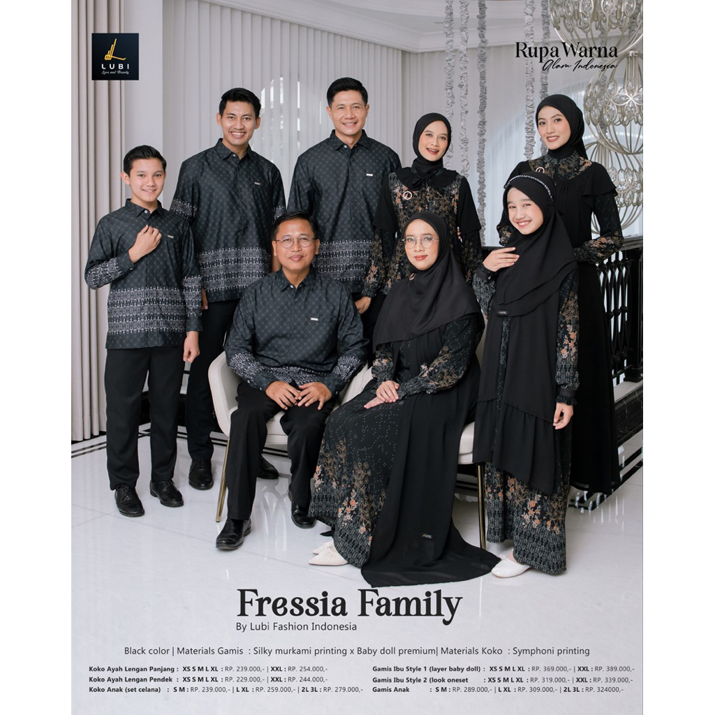 Lubi Fressia Family Black Lubi Sarimbit Fressia Black Gamis Outer OneSet Dress Outer Gamis Cantik Dr