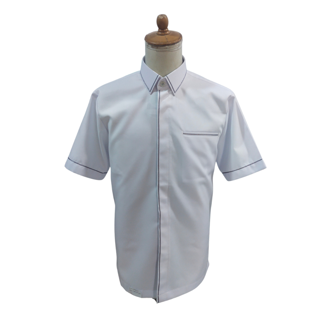 Kemeja pria warna Putih kain toyobo Variasi smock/benang timbul warna Abu Tua