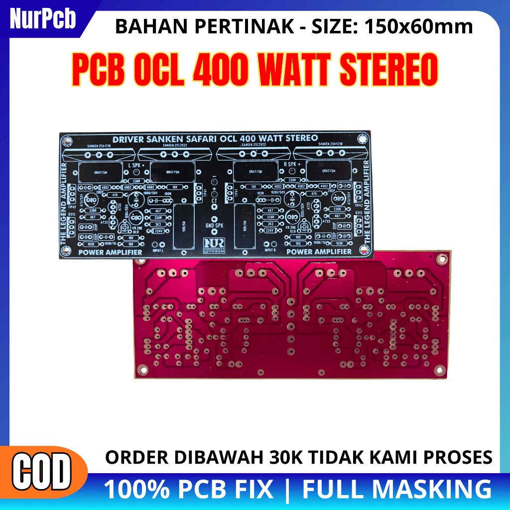 NUR PCB - PCB Power Amplifier Safari OCL 400 Watt Stereo | Pertinak Fullmasking | Suara Flat
