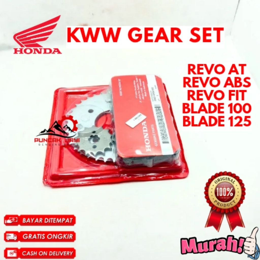 GEAR SET ORIGINAL HONDA KODE KWW, GEAR SET REVO ABS, GEAR SET REVO FIT, GEAR SET BLADE 100, GEAR SET