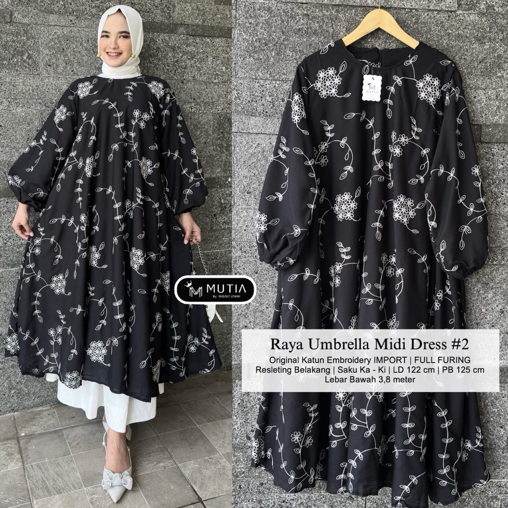 COD= NO CANCEL• Raya Umbrella Midi Dress #2 by Mutia• Midi Jumbo Raya Series Katun Bordir