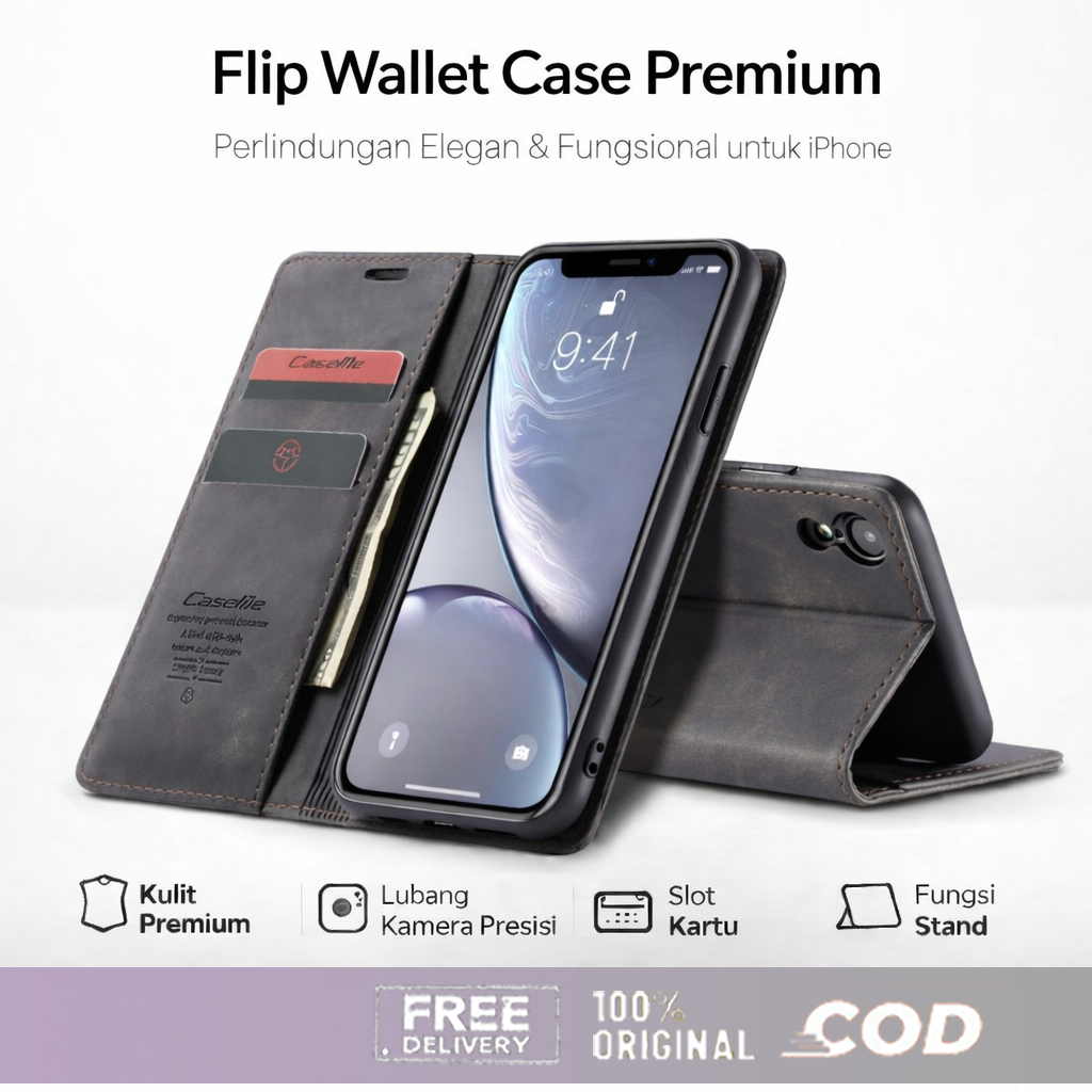 Case Hp Iphone X XS XR Caseme Original Dompet CasingPU KUlit dengan Slot Kartu