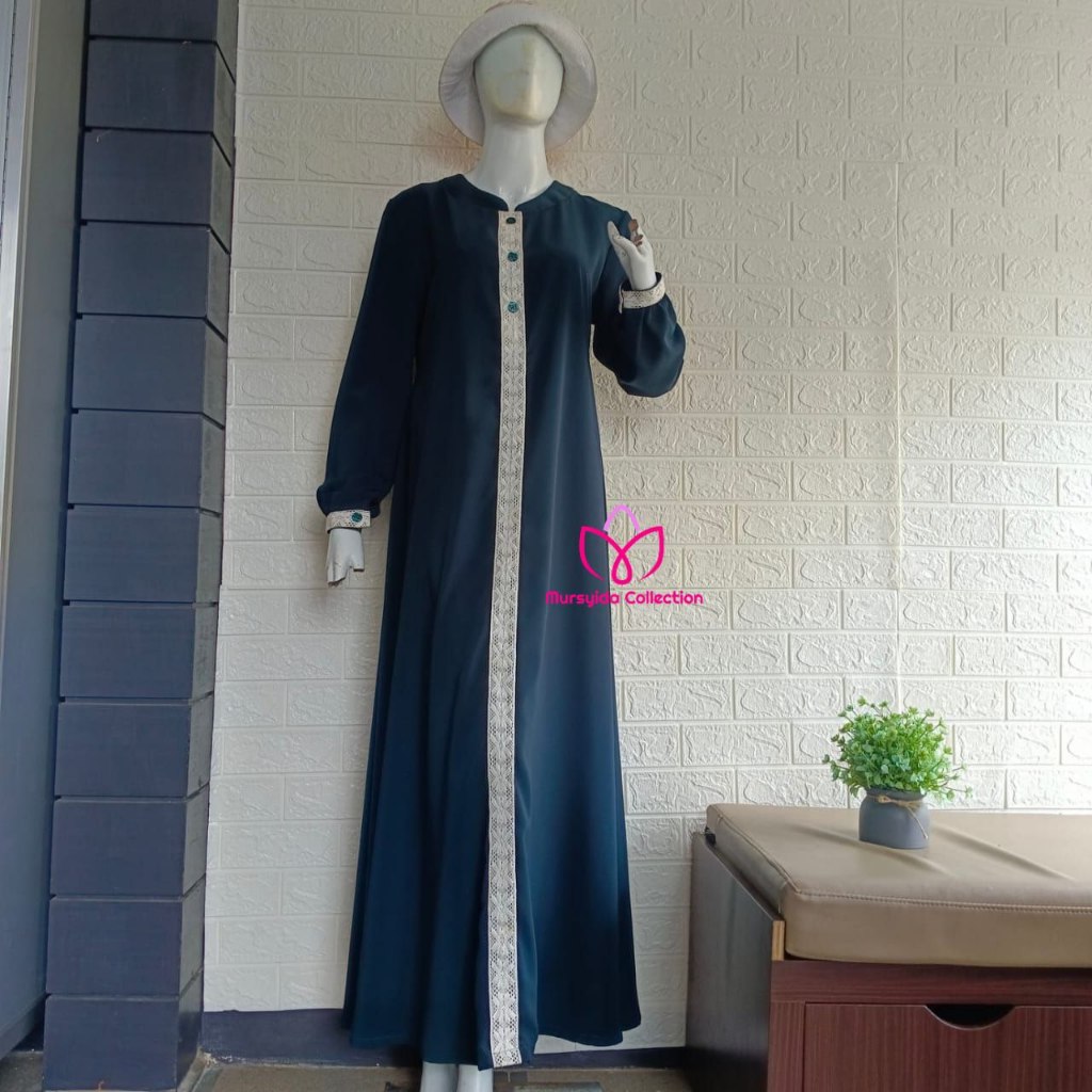 Abaya Wanita Hijau Botol Polos Nyaman Untuk Ibu Menyusui