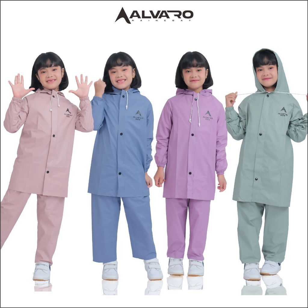 ALVARO-Jas Hujan Anak Perempuan Laki Laki Mantel jas hujan Setelan Anak Anti Rembes Tebal Elastis by