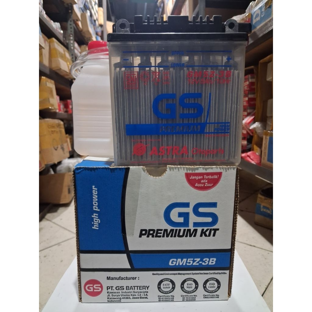 AKI BASAH GS GM5Z-3B 12v/5Ah/10Hr, PREMIUM KIT,ORI, Berkualitas, GS ASTRA