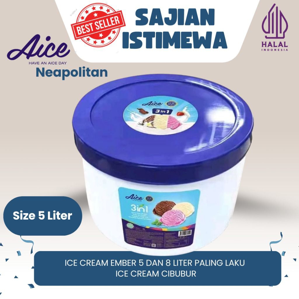Ice Cream Aice Halocoko 3 Rasa Size 5 Liter / Ice Cream / es krim 5 Liter Aice / es krim ember 5 Lit