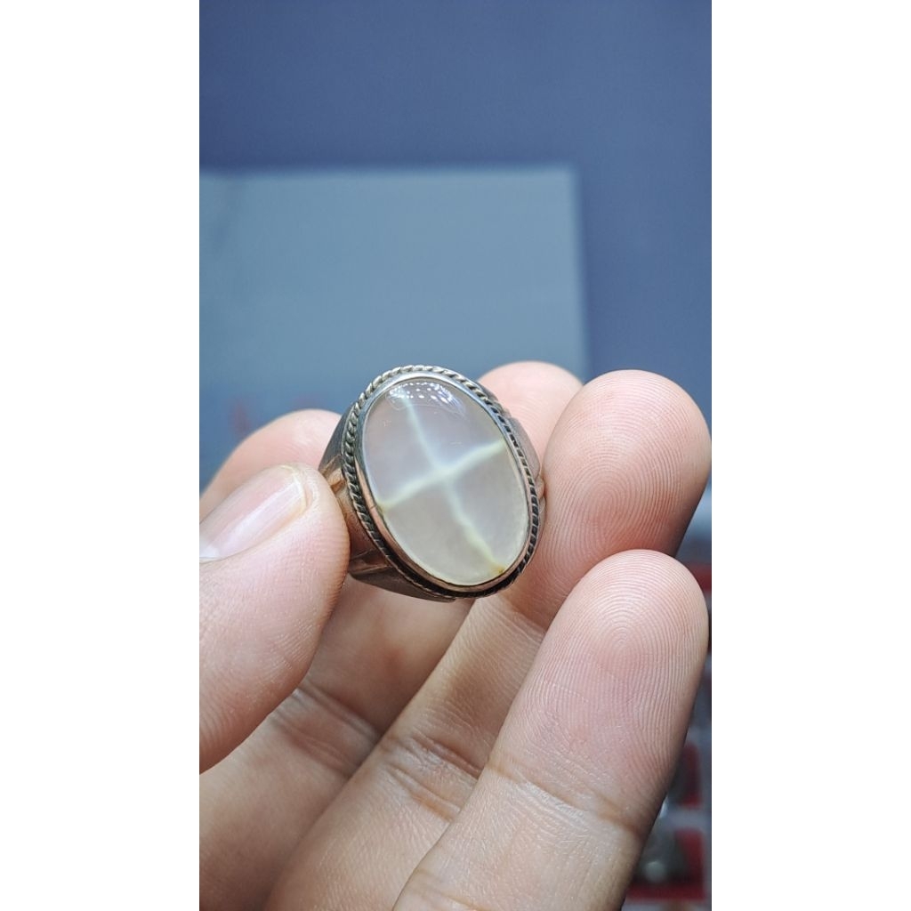 batu tapak jalak putih asli ring perak