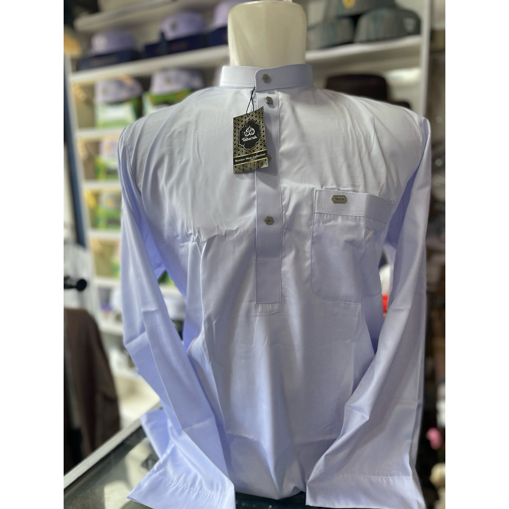 BAJU KOKO MUSLIM TABARUK MOTIF SULTAN BAHAN SILK PREMIUM WARNA PUTIH MOTIF SALJU