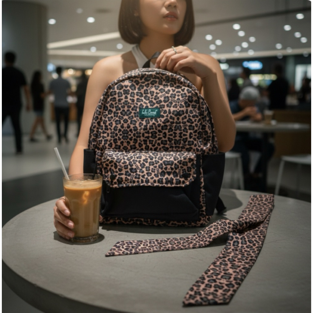 INDIE CONCEPT - LEOPARD BAG - TAS RANSEL BACKPACK MOTIF LEOPARD - DAYPACK - TAS LEOPARD