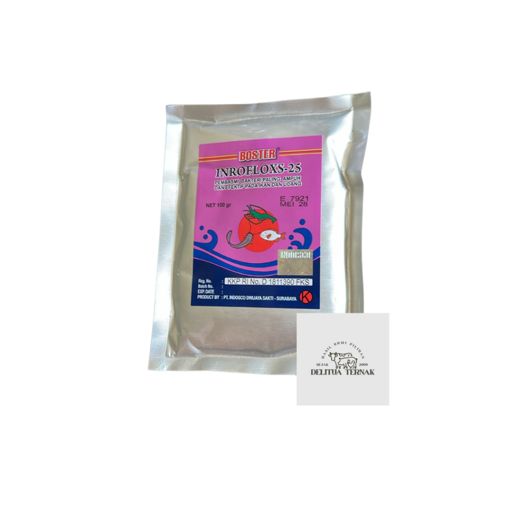 Boster Inrofloxs 25 Serbuk 100gr Antibiotik Efektif Ikan Udang