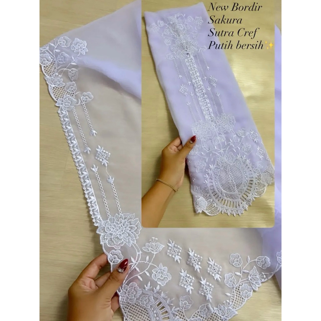 Kain kebaya bordir krep motif sakura polos ukuran 1 baju