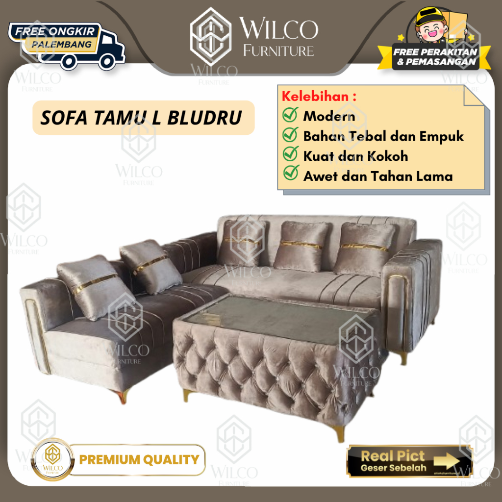 Sofa Tamu L Bludru | Sofa Sudut L Minimalis