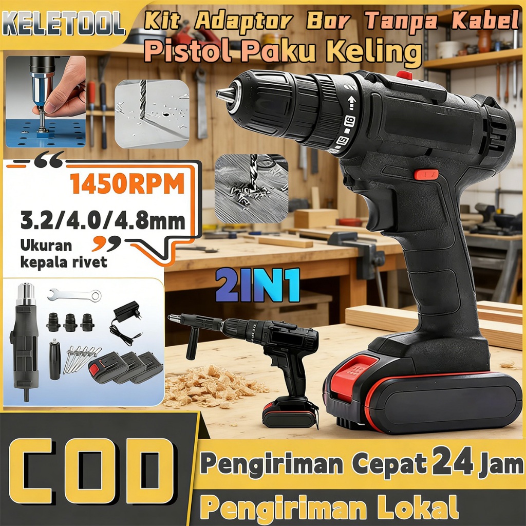 Kit Adaptor Pistol Rivet Elektrik Mesin Rivet Mur Tanpa Kabel Efisiensi Tinggi untuk Bor Listrik Mes