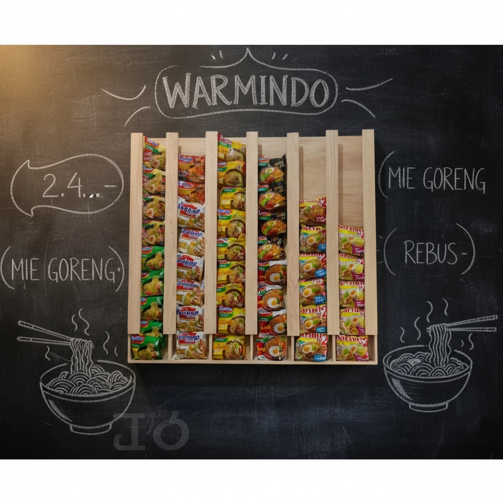 {TERBARU} Rak Kayu Display Mie & Kopi Warmindo - Rak Sembako Warung Kekinian
