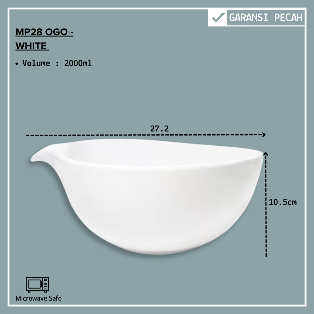 Mixing Bowl Keramik 27.2CM / Mangkok Saji Jumbo Putih Polos By Indo Keramik / MP28OGO - 1PCS