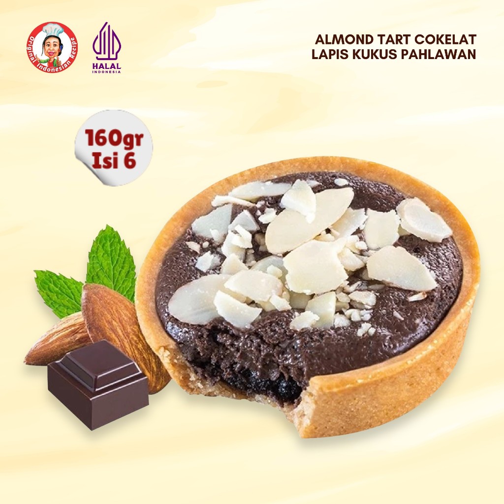 Lapis Kukus Pahlawan Almond Tart Coklat 6 Pcs Perpaduan Rasa Coklat Lembut dan Taburan Almond