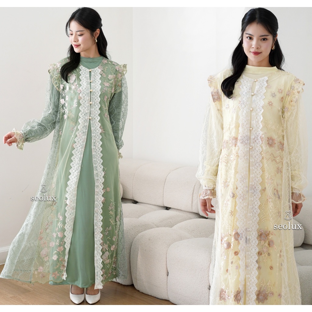 SEOLA - CD89 - Adeline Outer | Outer Dress Brukat Tile Garden Dress Hari Raya Lebaran