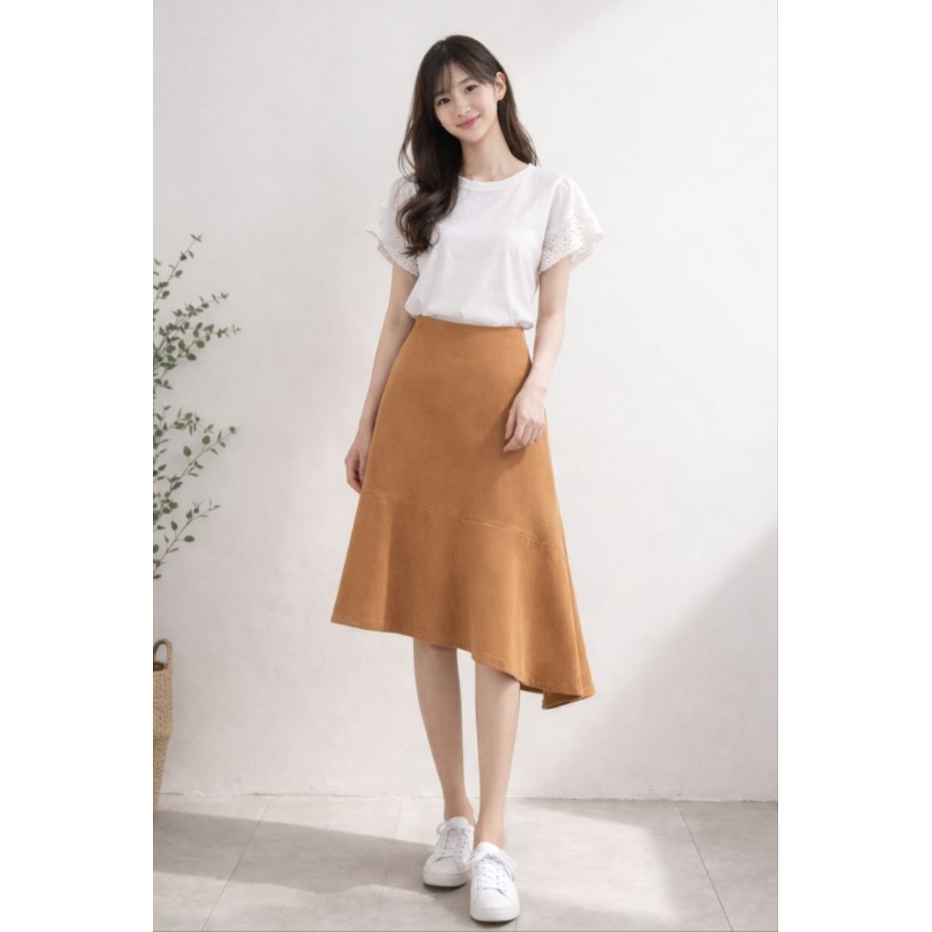 Skirt GU by UNIQLO Suede Asymetrical Caramel Brown (L)
