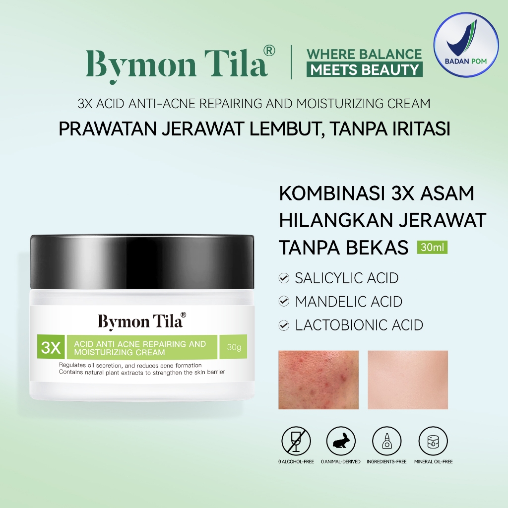 Bymon Tila-3X Acid Anti Acne Repairing and Moisturizing Cream,30G / PERAWATAN WAJAH / MOSTURIZER