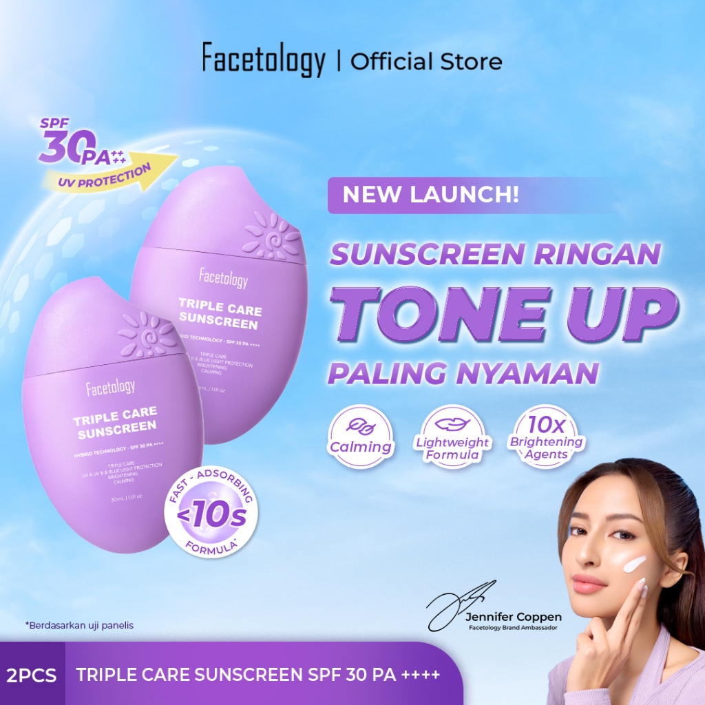 [TWINPACK] Facetology Triple Care Sunscreen SPF 30 PA++++ 30ML Tabir Surya Ringan Bantu Proteksi dan Melembabkan Kulit Aman Untuk Kulit Berjerawat Sensitif All Skin Type