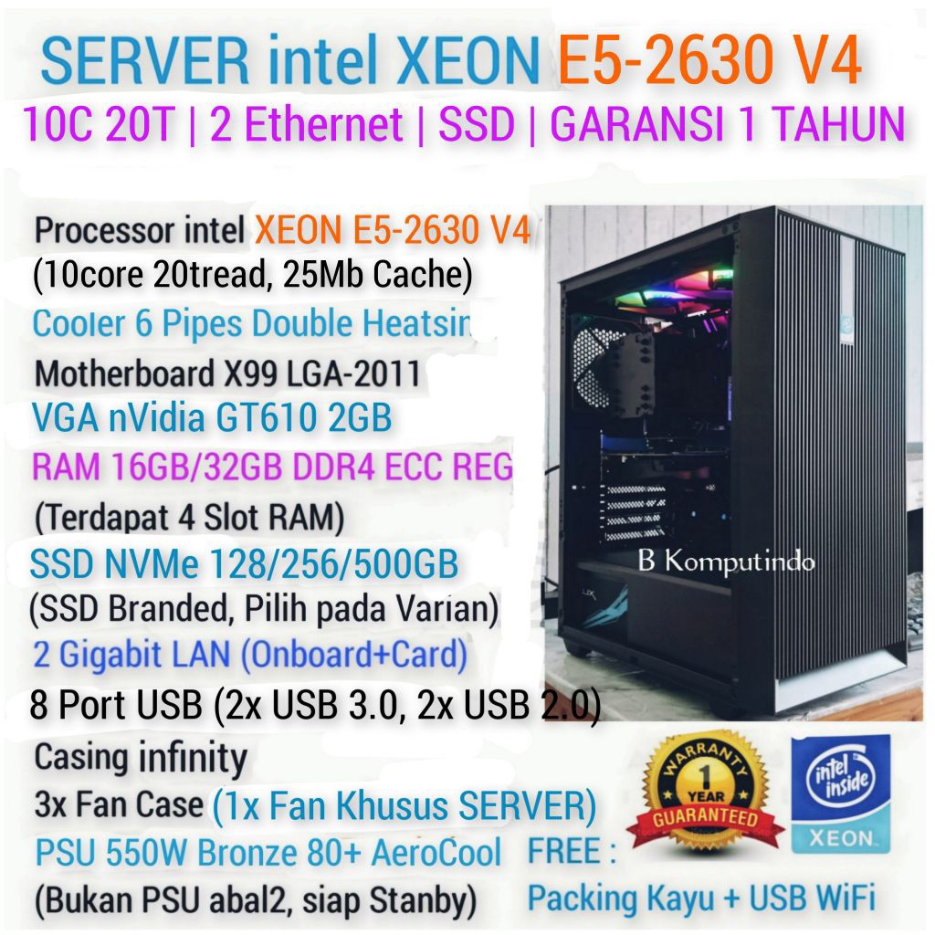 SERVER PULSA ANBK Intel XEON E5 V4 | RAM DDR4 EEC | SSD | 2 Gigabit Ethernet