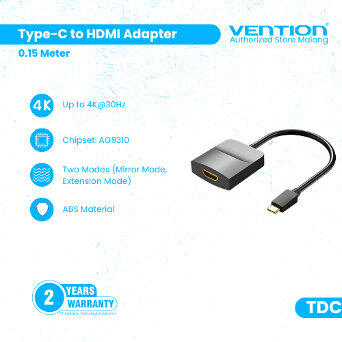 Vention Premium Adapter Type-C to HDMI PVC / Braided 4K 30HZ 60HZ Mode Mirror dan Extension - TDC