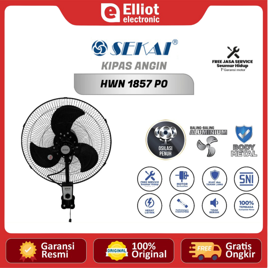 Sekai Wall Fan/Kipas Angin Dinding HWN 1857 - 18 Inch Kipas Dinding Tornado