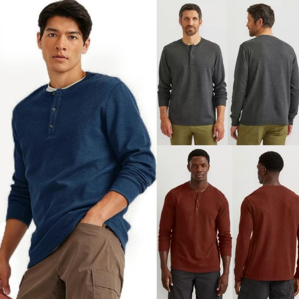 EDD*E B*UER Men’s Longsleeve Waffle Thermal Henley Shirt/kaos pria branded original/kaos pria terbar
